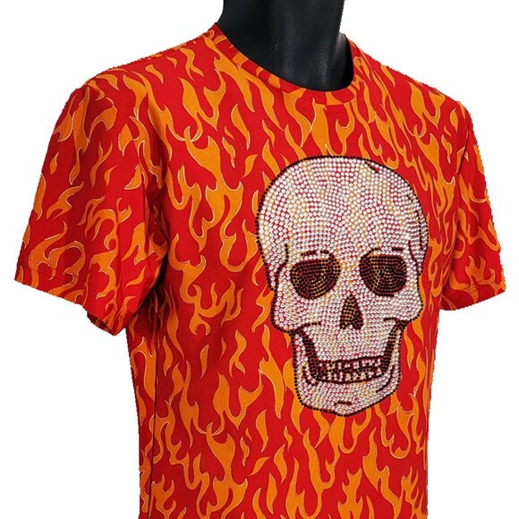 Flaming Skull Men's Flaming-Red T-shirt - Picture 4 of 7
